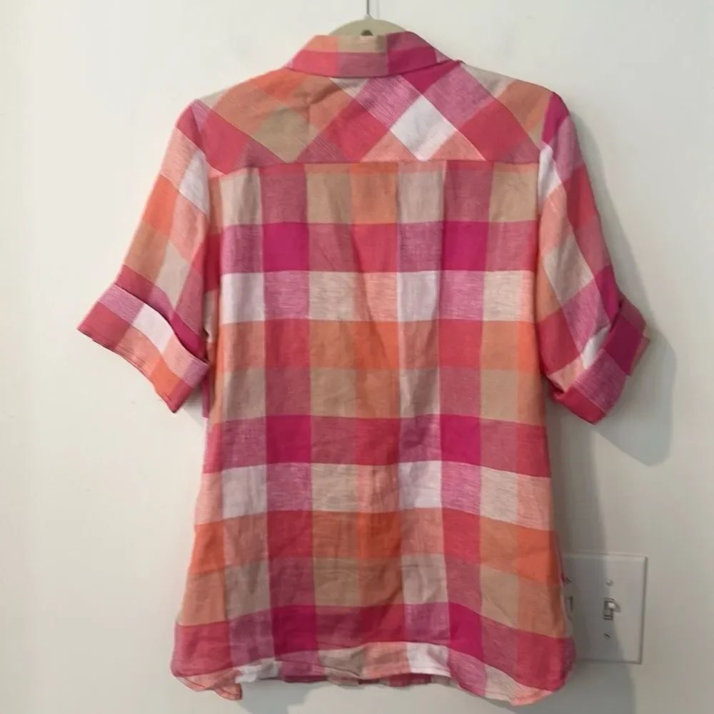 Foxcroft Linen Checkered Top 4 - Picture 5 of 7